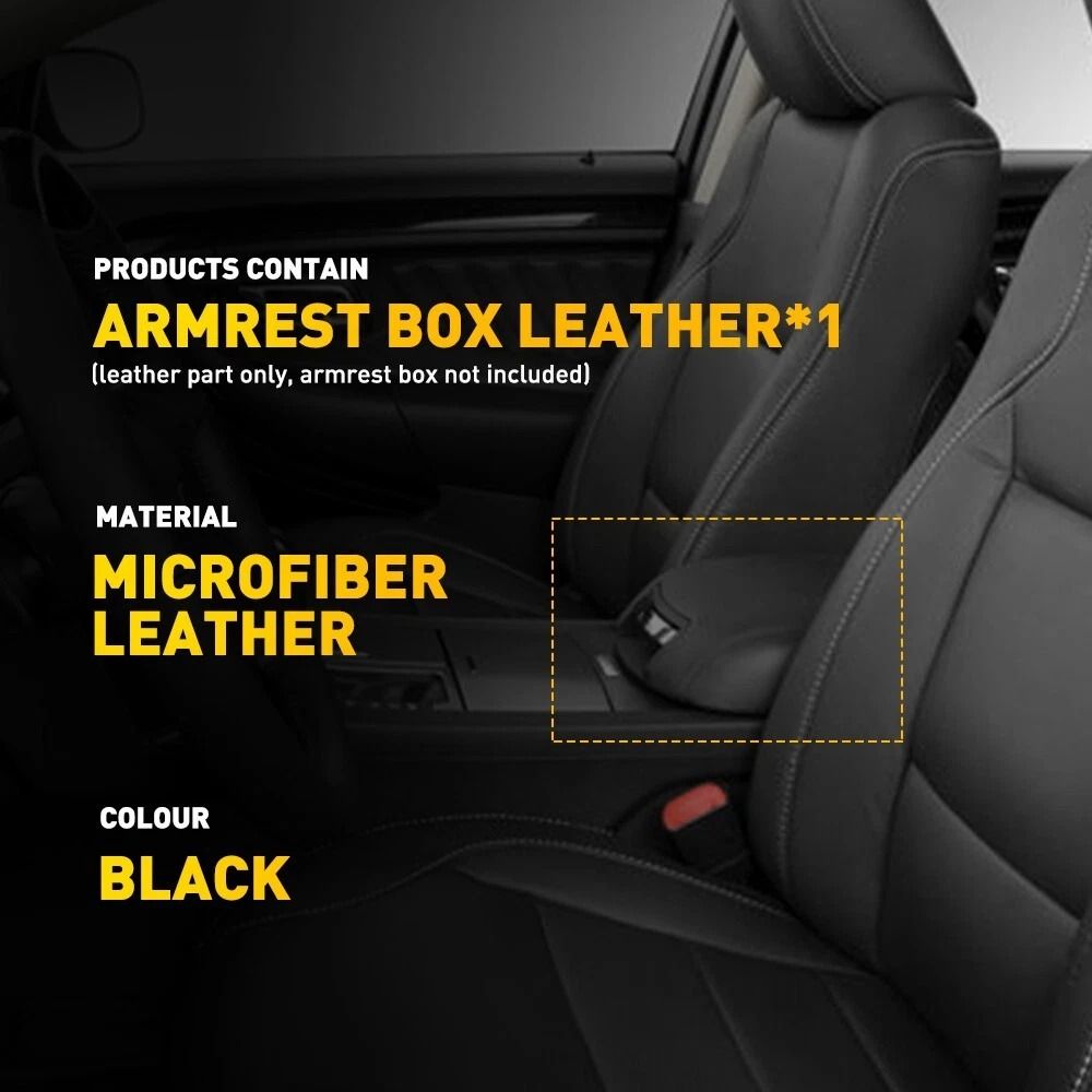 Stone Black Leather Center Console Lid Armrest Cover, Microfiber Leather, Waterproof, Durable