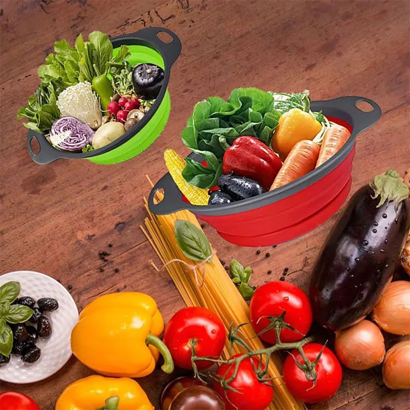 Collapsible Silicone Colander – Foldable Fruit & Vegetable Strainer for Compact Kitchens