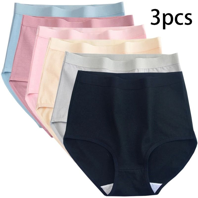 Womens Plus Size Cotton High Waist Briefs Breathable Soft Everyday Underwear Three Piece Set