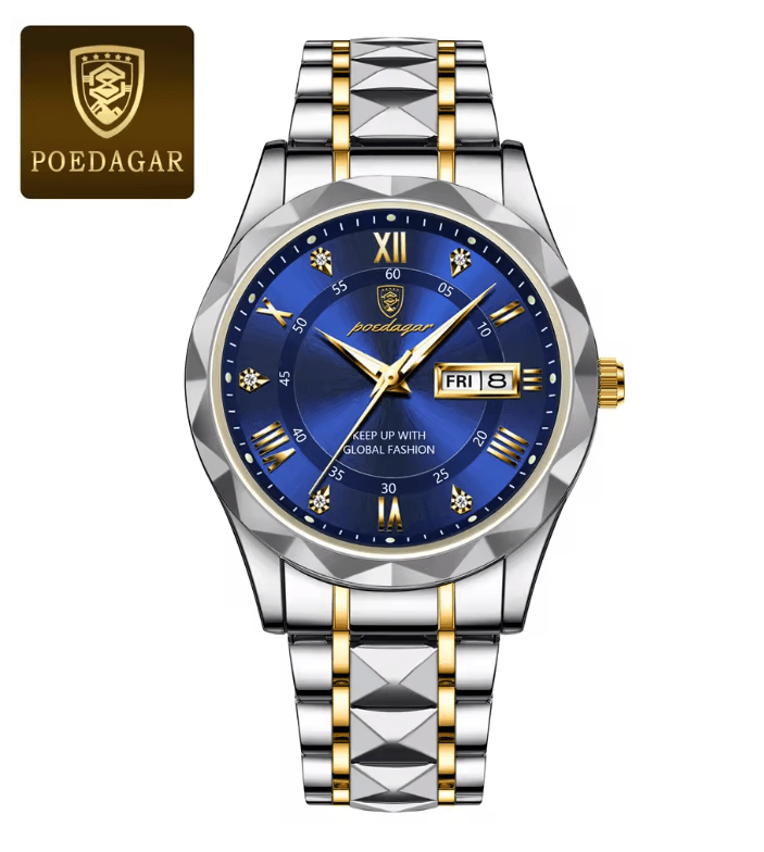 PrestigeTime Luxury Stainless Steel Mens Watch with Luminous Dial and Waterproof Design