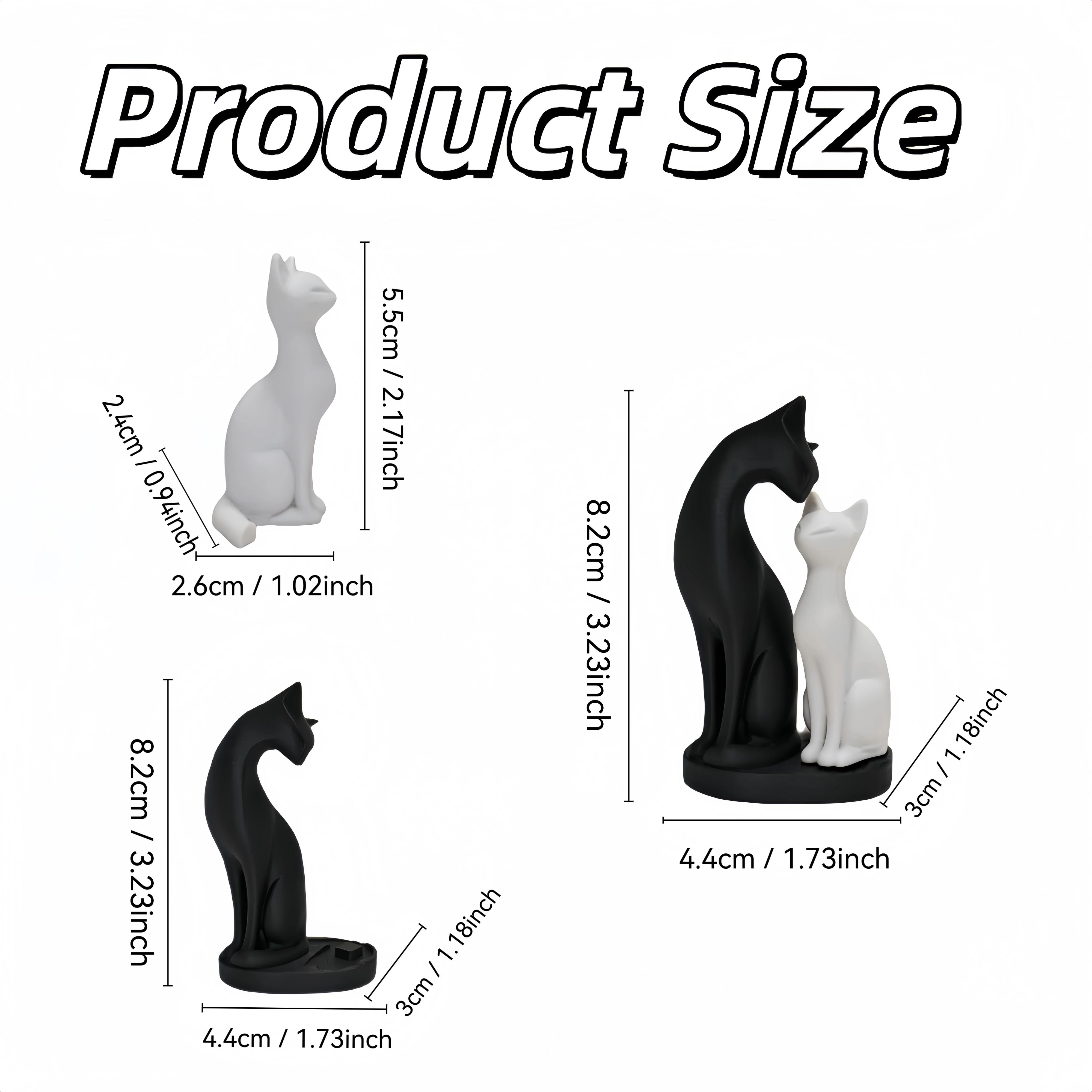 Modern Black White Cat Sculpture Decorative Figurine for Home and Desk