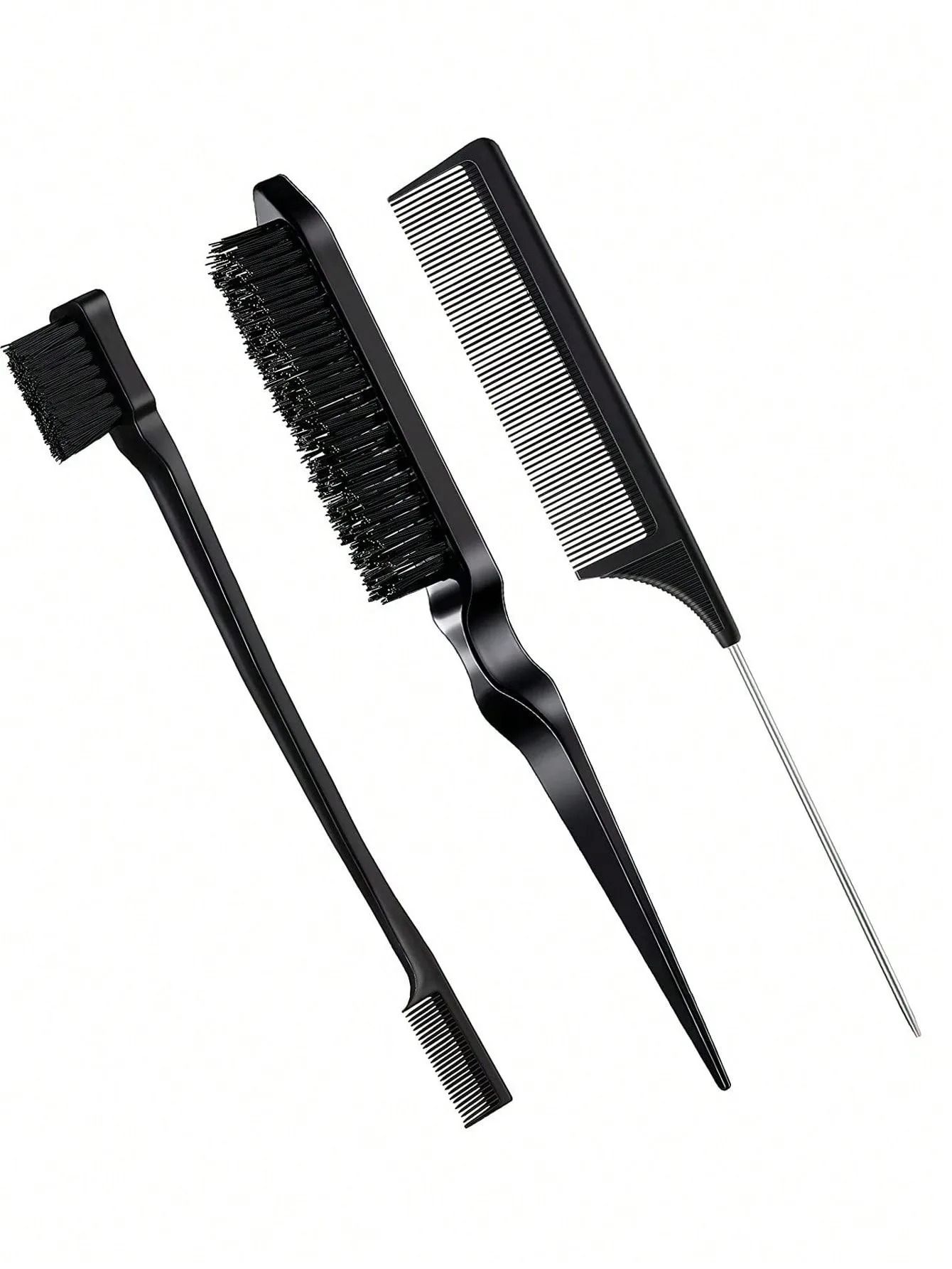 Three Piece Styling Comb Set with Edge Brush and Tail Comb for Salon Hair and Wig Styling