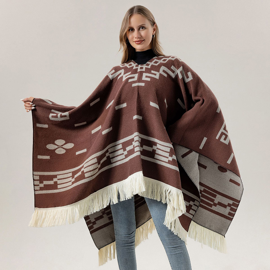 Unisex Cool Fashion Cowboy West Style Pullover Cape, Soft Acrylic Cashmere Poncho, Long Wrap Cloak Overcoat, All Season