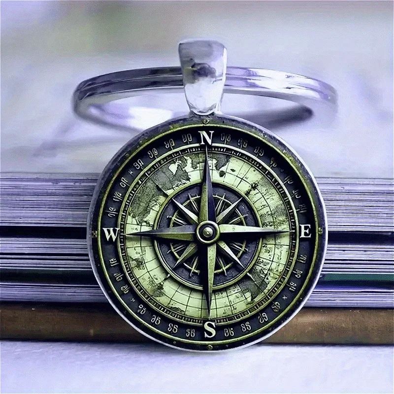 Vintage Compass Keychain Bag Charm & Car Pendant - Nautical Gift for Men