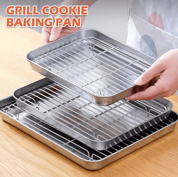 ProBake Stainless Steel Baking Pan with Rack – Heavy-Duty Oven Roasting & Brownie Tray