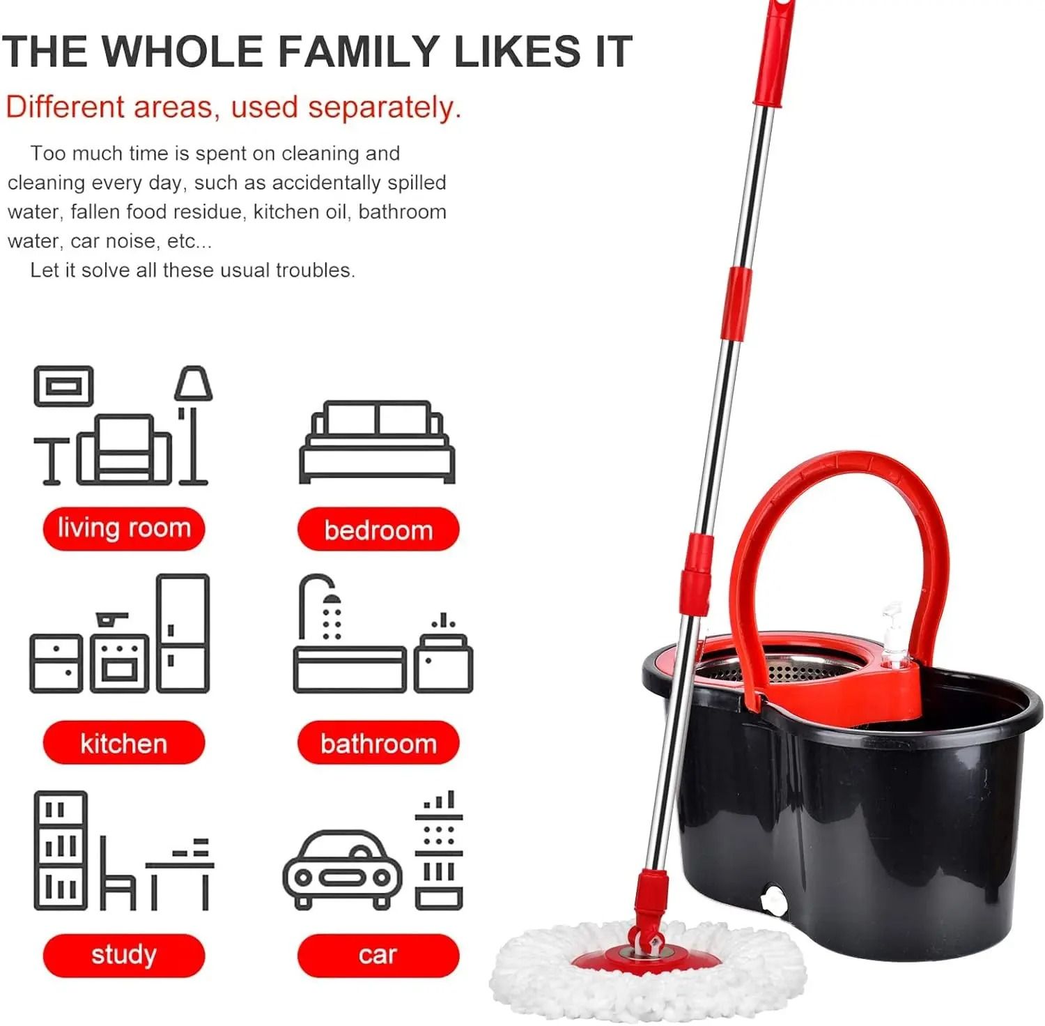 Spin Mop and Bucket Set with Wring System and 3 Microfiber Heads