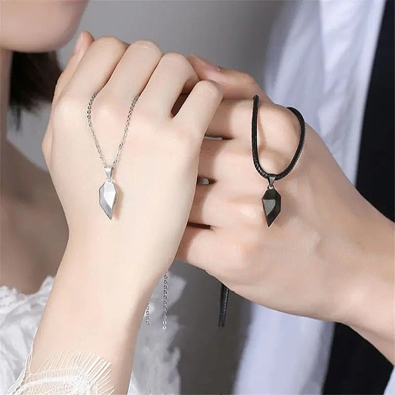 Magnetic Heart Couple Pendant Necklace Electrocardiogram Good Simple Quality Pendant Splicing Necklace Valentine's Day