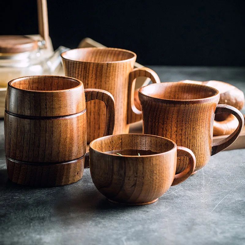 Handcrafted Jujube Wood Mug – Natural Wooden Coffee Cup with Ergonomic Handle