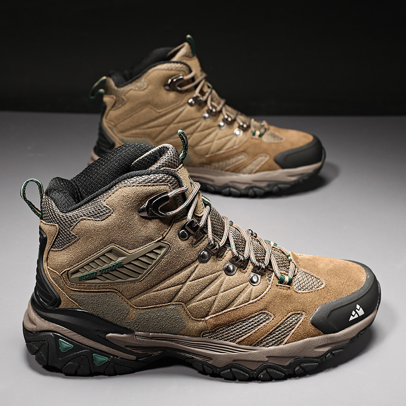 HIKEUP Winter Boot Men Suede High Top Hiking Boots Outdoor Trekking Shoes Rainproof Tactical Combat Military Footwear