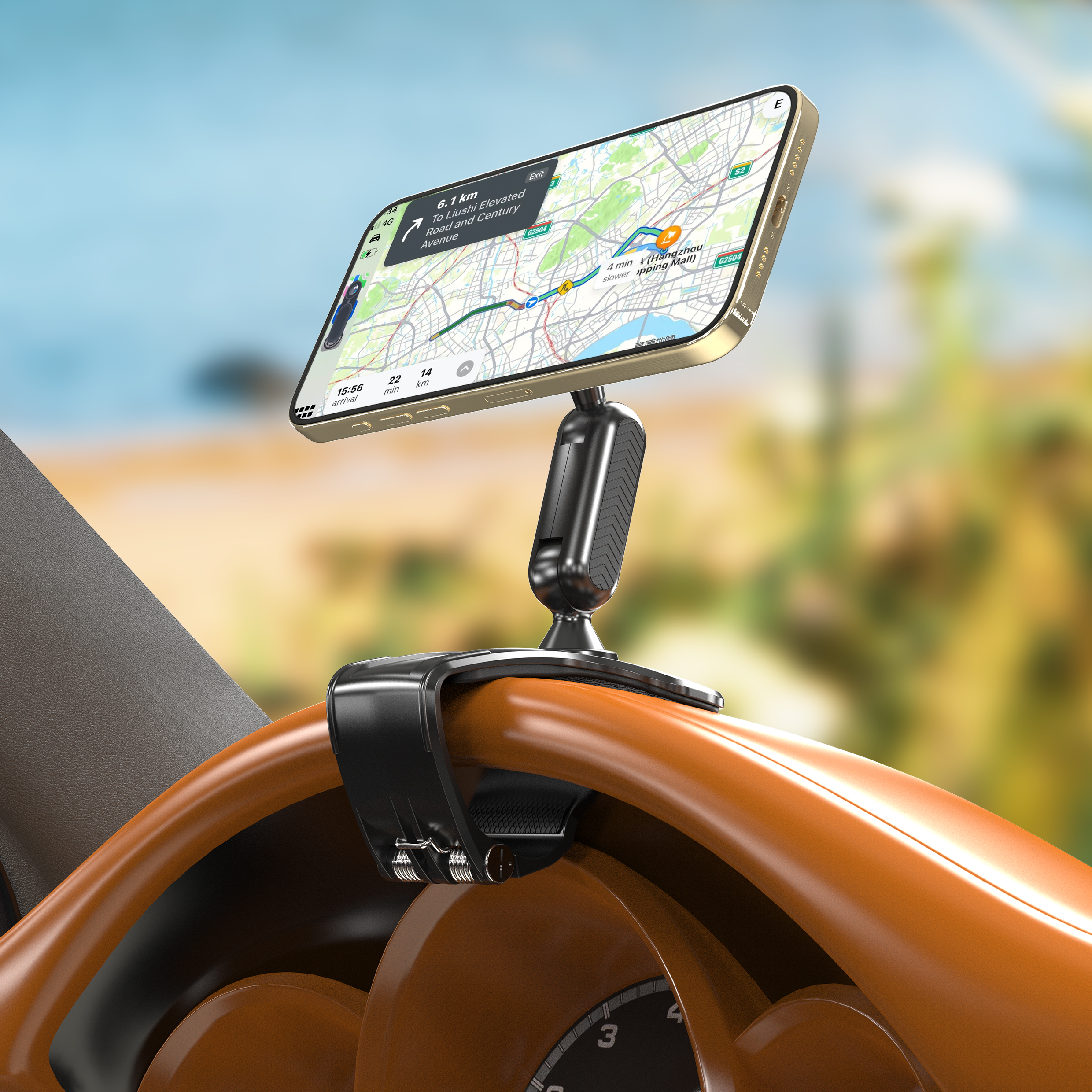 Car Phone Holder, Magnetic Rotation Dashboard Clip, Strong Compression Clamp for Smartphones
