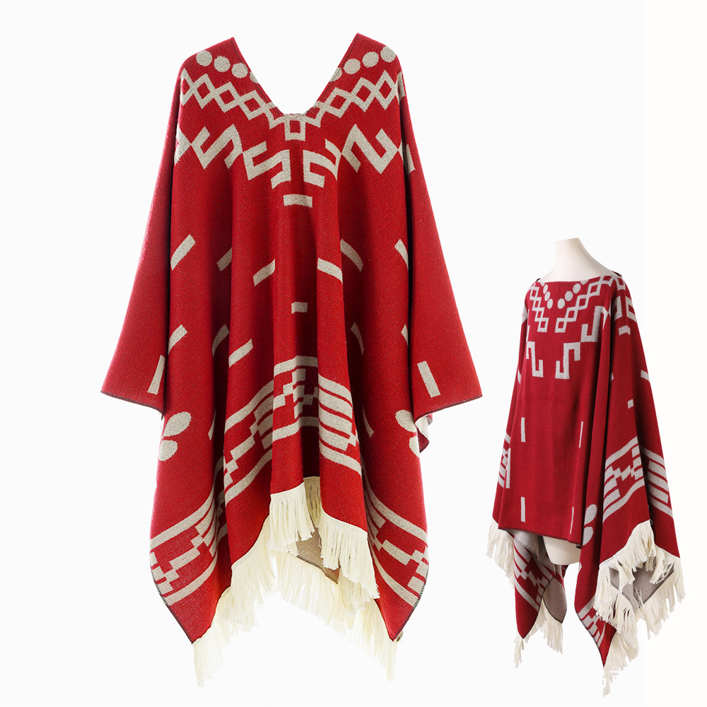 Unisex Cool Fashion Cowboy West Style Pullover Cape, Soft Acrylic Cashmere Poncho, Long Wrap Cloak Overcoat, All Season