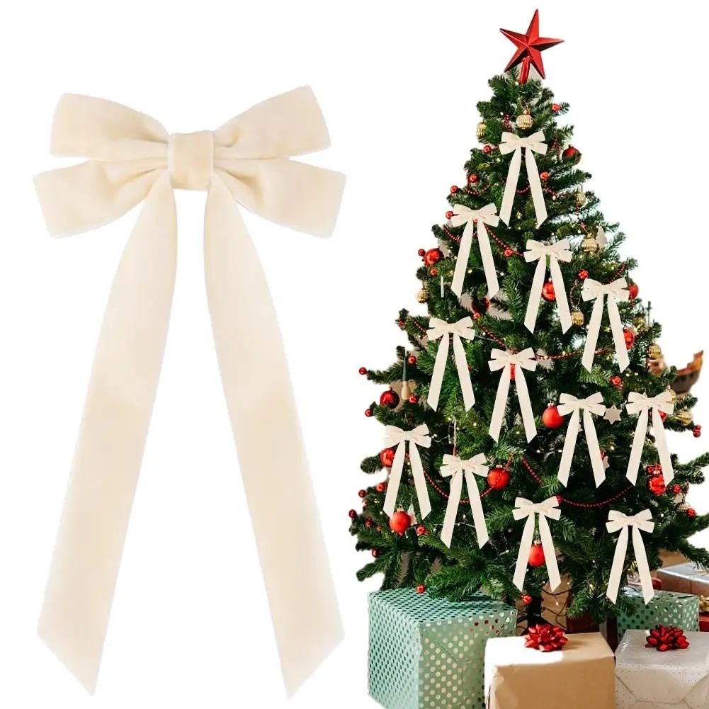 12 Pcs Pink Velvet Christmas Tree Bows – Large Rustic Ribbon Ornaments for Tree, Wreaths and Garland Decor
