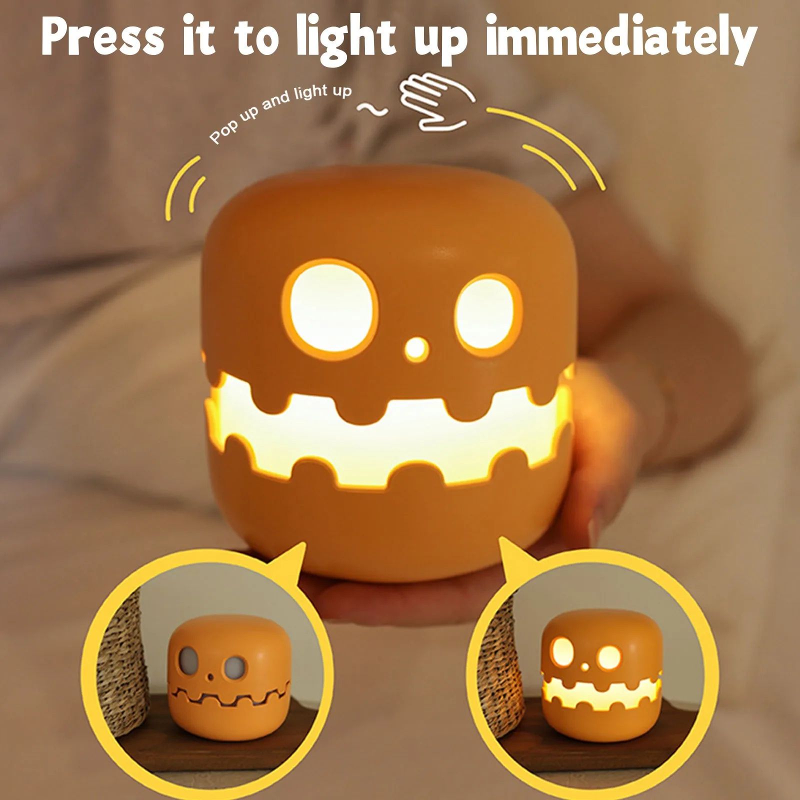Cute Cartoon Ghost Night Light – Rechargeable Bedside Lamp for Kids