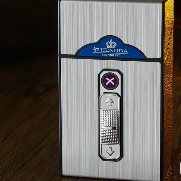Waterproof Moisture Resistant Cigarette Case, Thick Double Arc Pulse USB Charging Lighter for Outdoor Smoking Use
