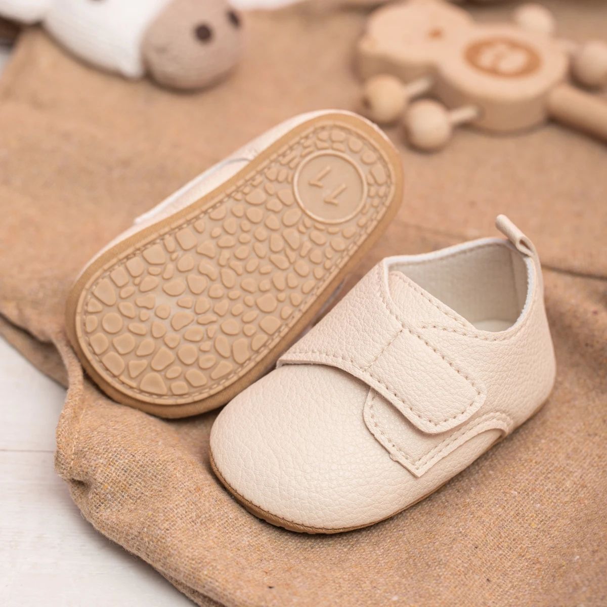 Retro Soft Leather Baby First Walker Shoes with Non-Slip Sole