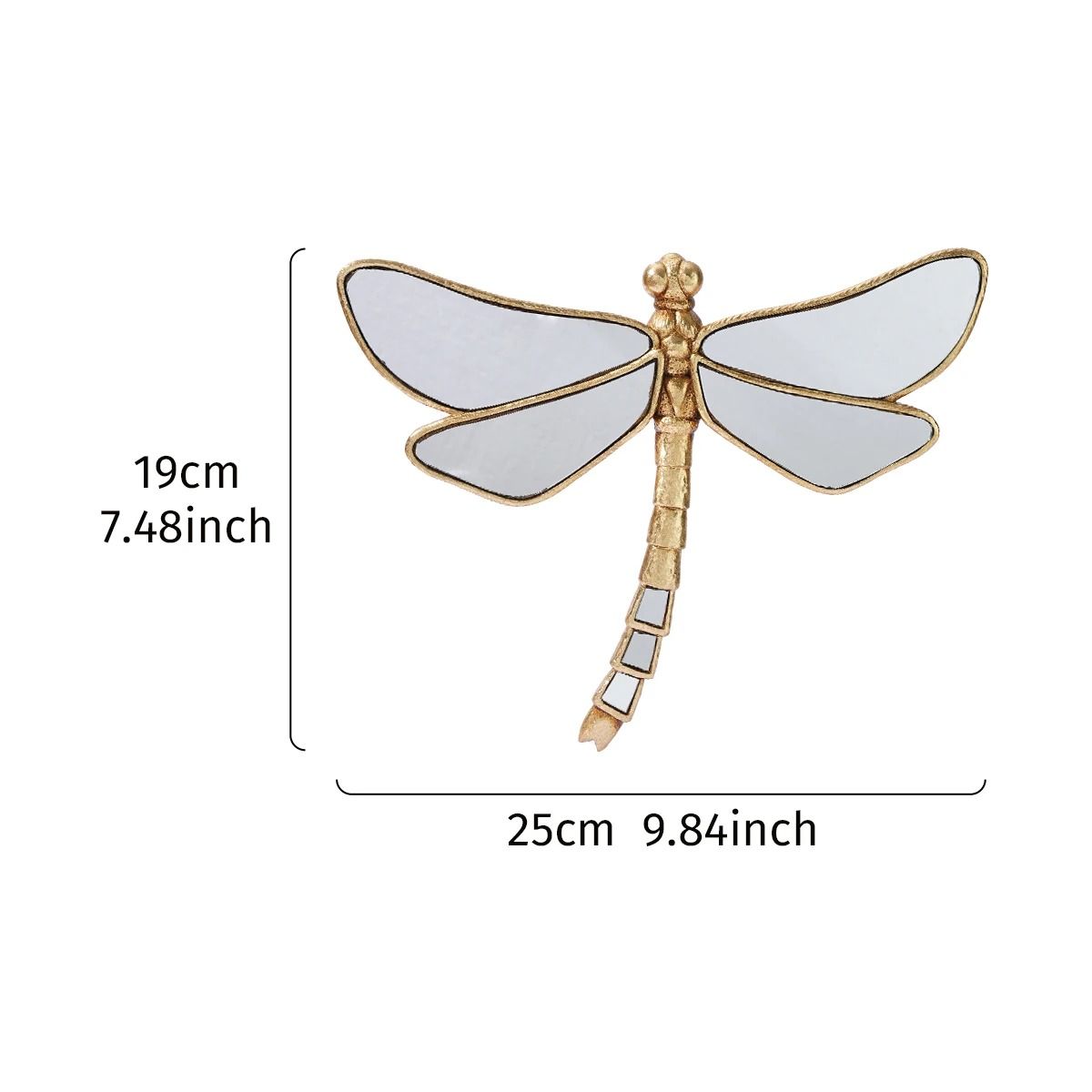 Golden Dragonfly Wall Decor Mirror Finish Resin Art Ornament