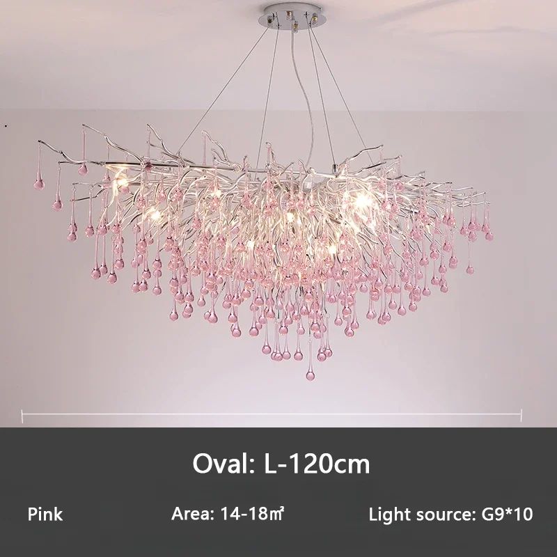 Modern Branch Crystal Chandelier – Luxury Pink & Blue Teardrop Hanging Ceiling Light