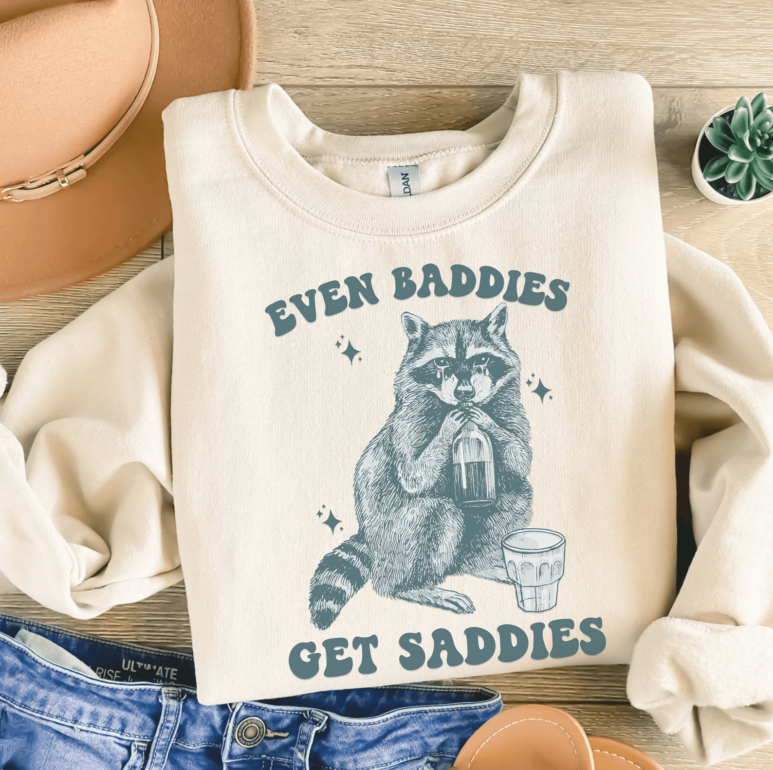 Even Baddies Get Saddies Raccoon Shirt Retro Y2K Funny Meme Graphic Tee