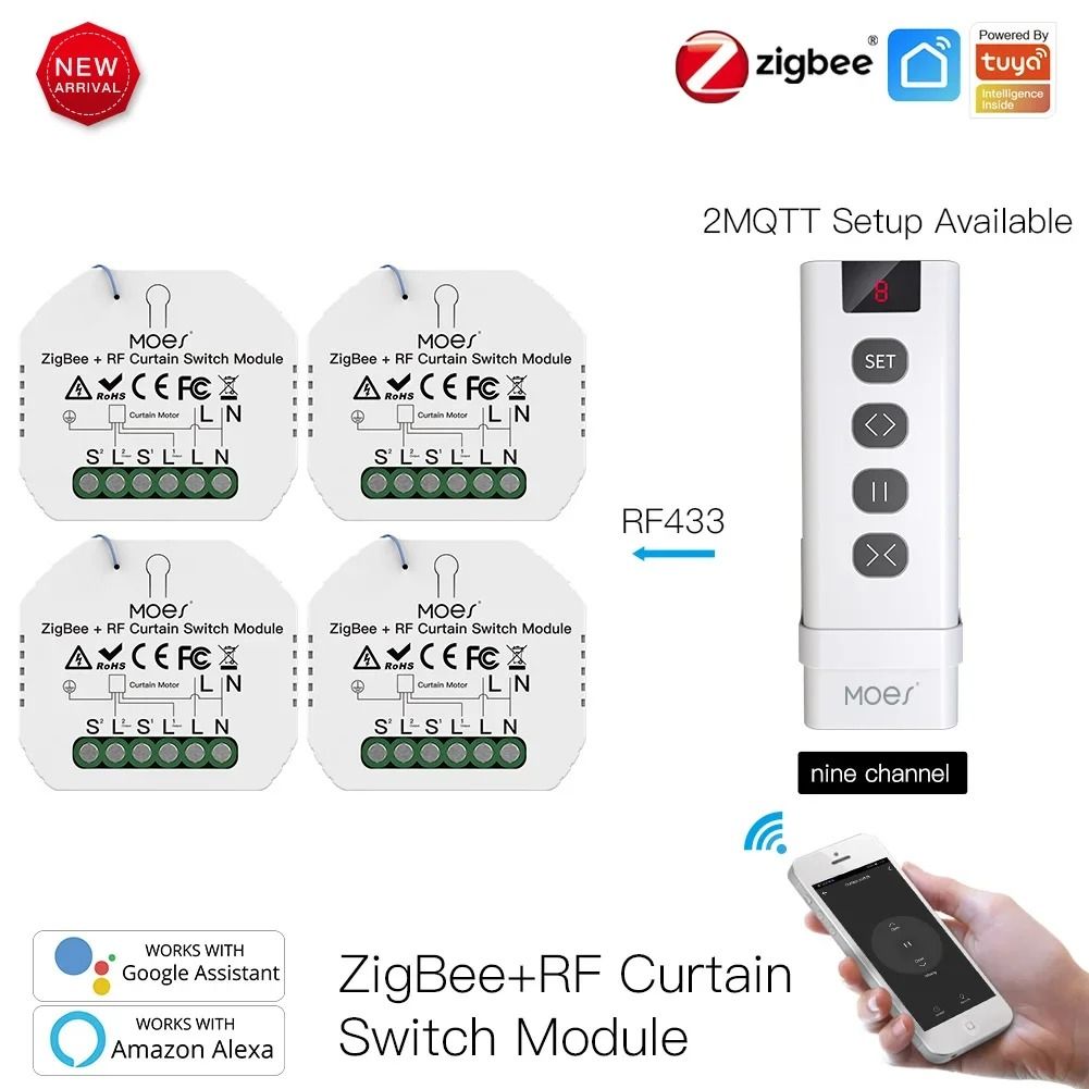 Smart Curtain Switch Module with ZigBee and RF Remote Control