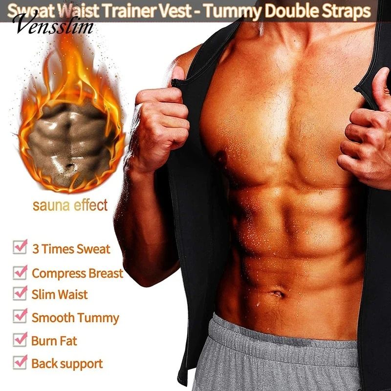Mens Compression Vest Waist Trainer Body Shaper with Sauna Sweat Effect