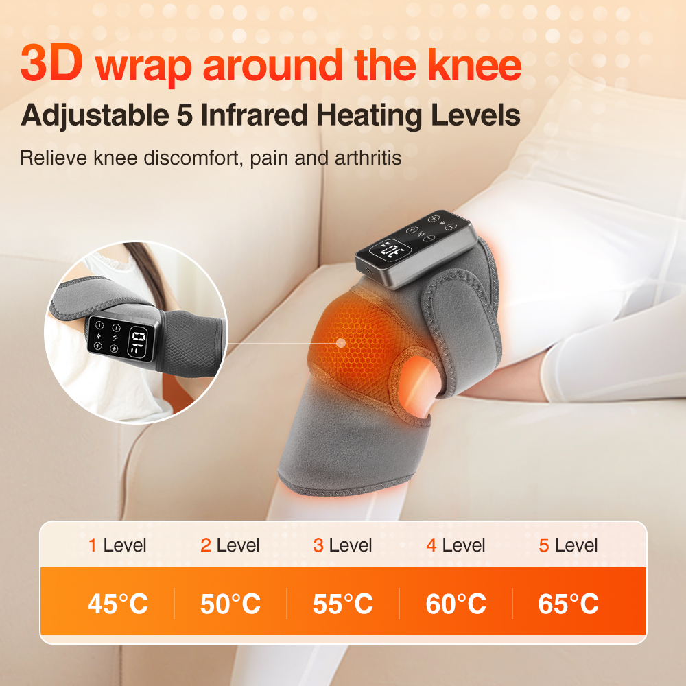 Rechargeable Knee Protector Wrap Vibration Massage Brace, Electric Heating Pad 5 Gear Knee Massager, Relief Fatigue