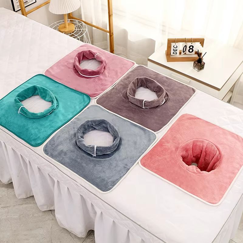 Thickened Beauty SPA Massage Table Face Towel with Hole, 13.8x13.8 in (35x35 cm)