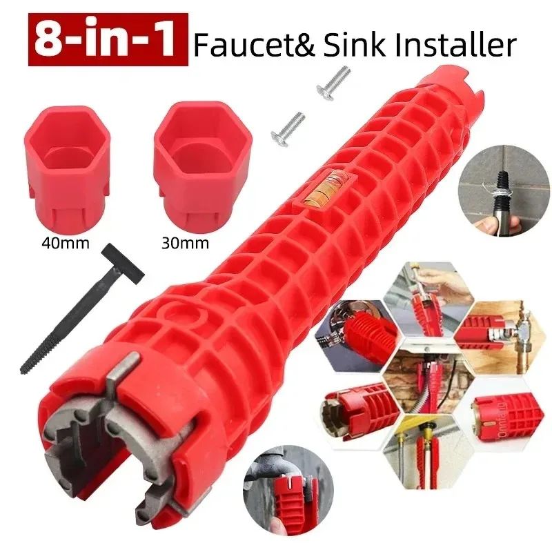 8-in-1 Multi-Functional Sink Faucet Wrench – Universal Large-Open Plumbing Tool for Bathroom & Household Water Pipe