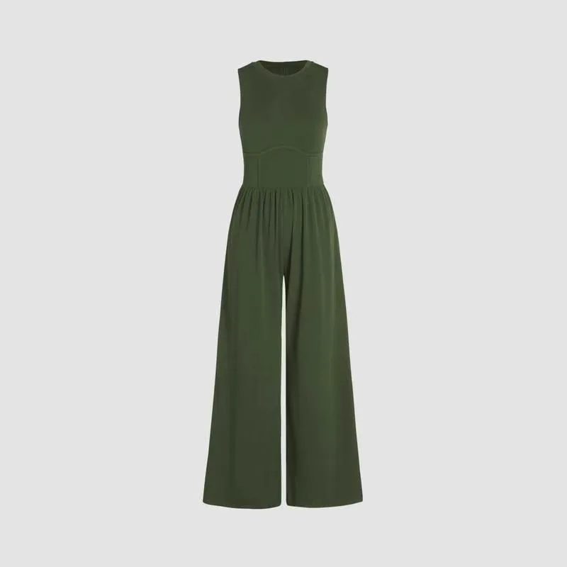 Women's High Waist Patent Leather Wide Leg Jumpsuit