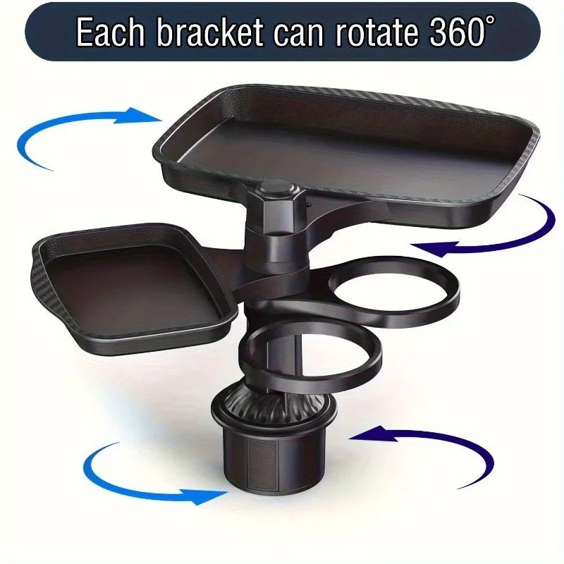 3-in-1 Car Cup Holder Tray – Expandable Rotating Food Table with 360° Adjustable Base