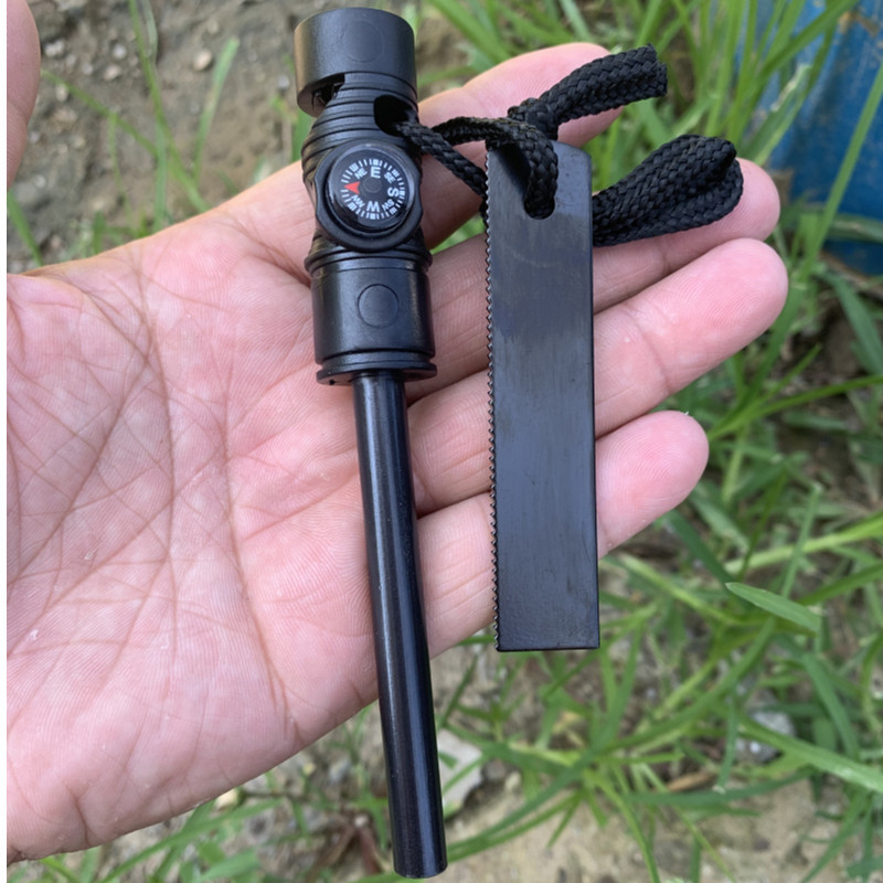 Survival Compass Fire Starter Kit Waterproof Magnesium Flint Emergency Tool