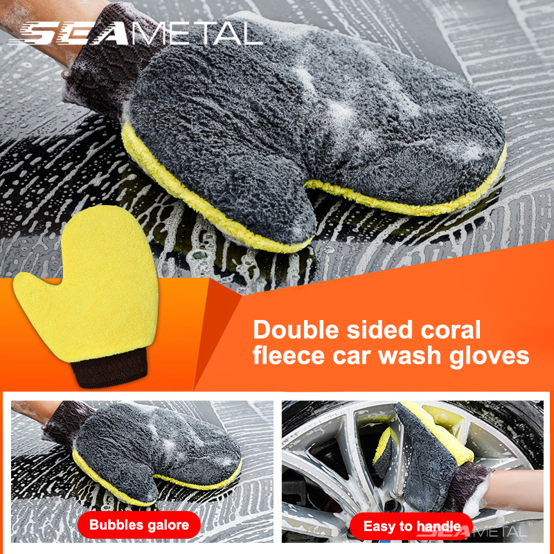 Double-Sided Coral Fleece Car Wash Glove, Scratch-Free Auto Cleaning Mitt for Windows, Paint & Glass Care