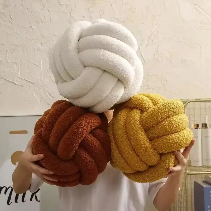 Woven Ball Pillow for Home Bedroom Decoration, Knotted Cushion with Backrest, Round Ball Shape Bed Cushion for Sofa