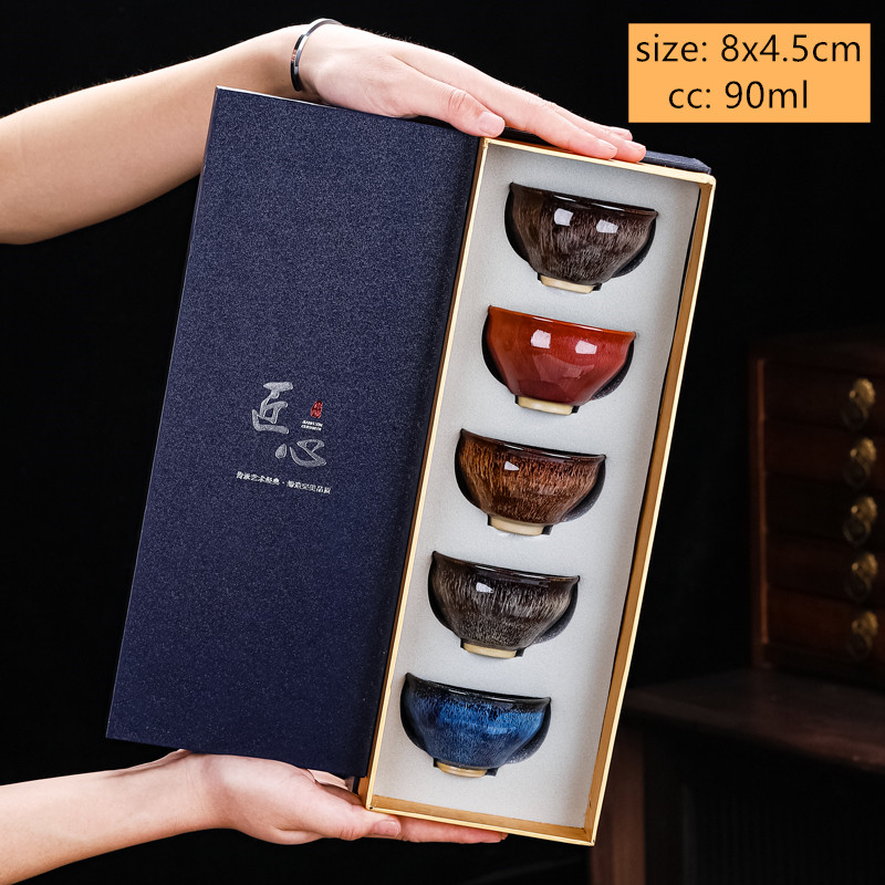 Antique Zen Ceramic Tea Cup Set, High Quality Kiln Change Master Cup, Exquisite Teacup Gift Box, Small Beauty Tea Bowl