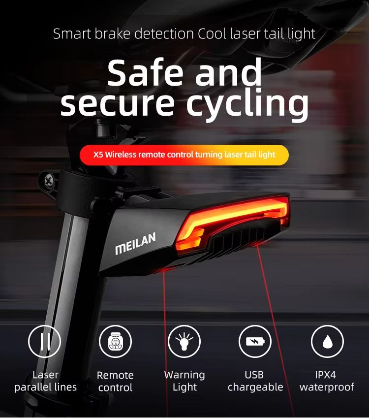 Smart Wireless Bike Tail Light with Turn Signals & Brake Detection – USB Rechargeable LED Cycling Safety Light