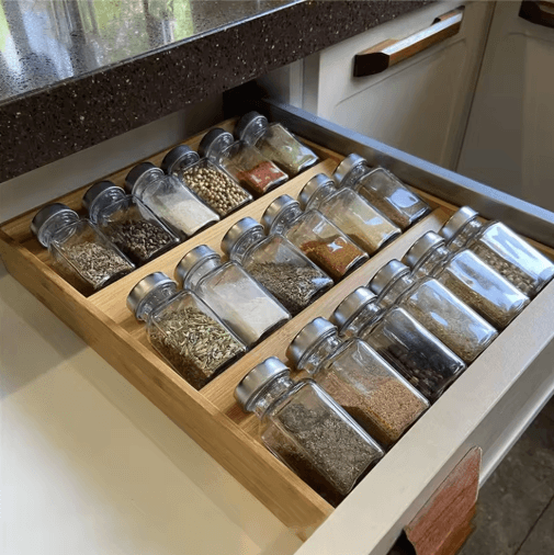 Bamboo Drawer Spice Rack 3 Tier Countertop Kitchen Storage Organizer