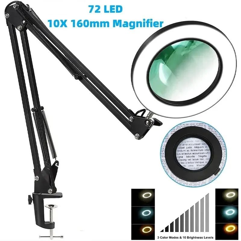 72-LED Magnifying Lamp With 8X And 10X Zoom And Adjustable 3-Color Light