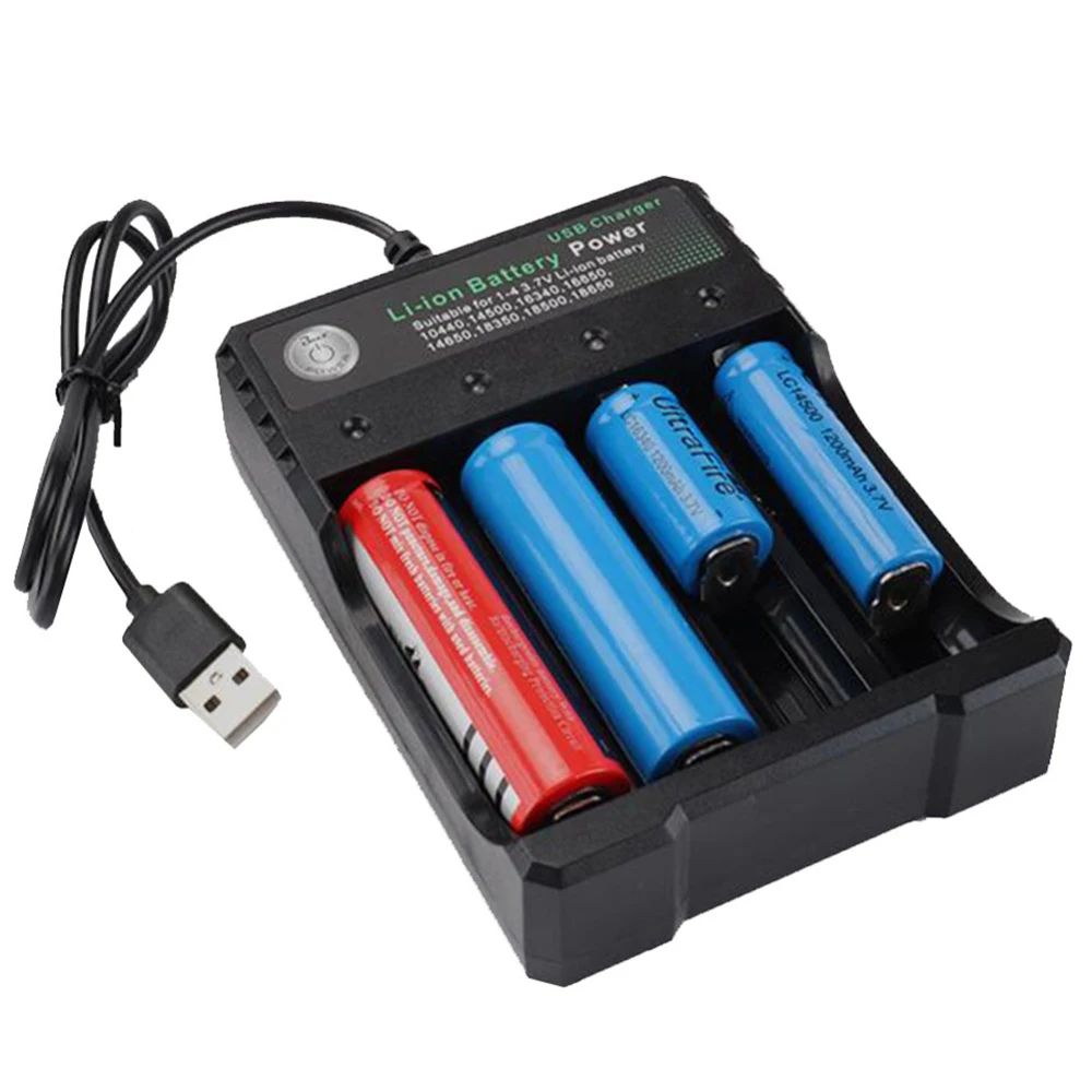 4-Slot Universal 18650 Battery Charger (110V–240V) for 14500/16340/16650/18350/18500