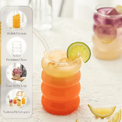 Cute Caterpillar Cups with Straws Wave Design Glass Cup with Straw 1 to 2 PCS