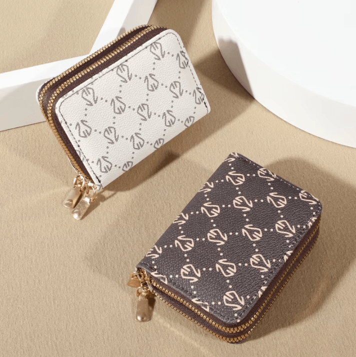 Vintage Zipper Card Holder Wallet for Women Faux Leather Multi Card Slot Coin Purse