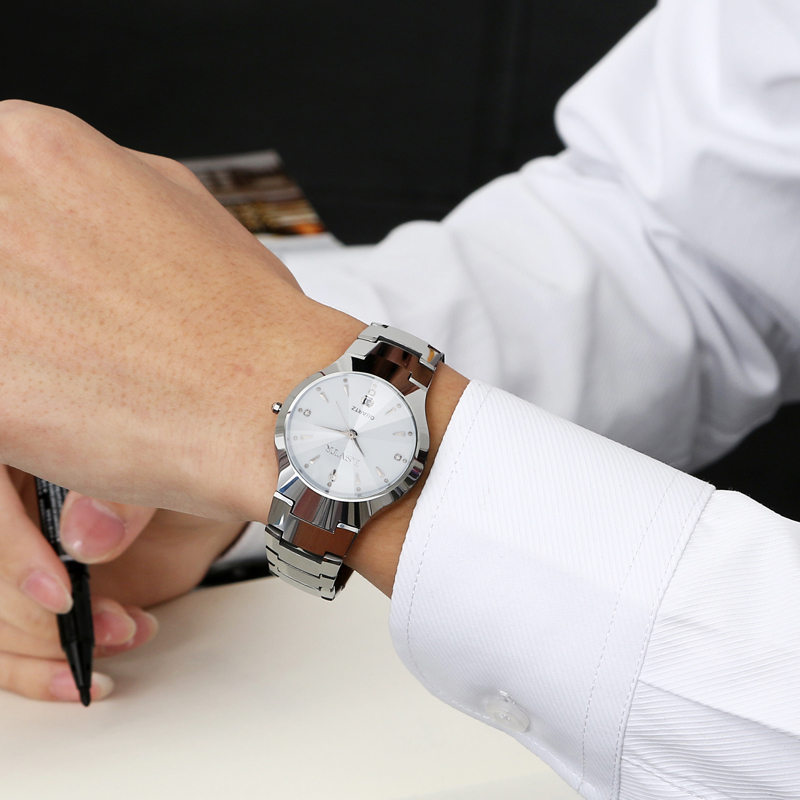 Luxury Stainless Steel Waterproof Quartz Watches, Calendar Date Lovers Couple Watch