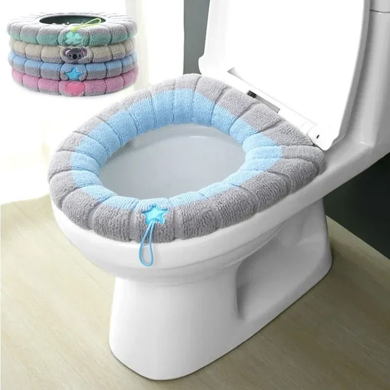Soft Washable Winter Toilet Seat Cover with Handle | Bathroom Warmer