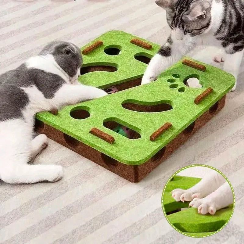 Felt Cat Puzzle Maze Box with Bell Ball Interactive Toy