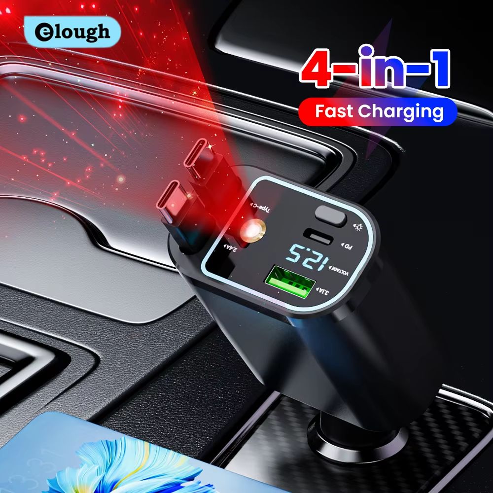4 in 1 Retractable Car Charger With Dual Built In Cables and Star Light Effect