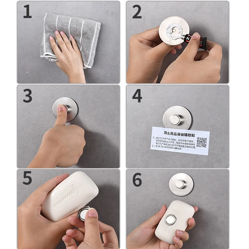 Bathroom Punch-Free Wall Mounted Soap Holder, Stainless Steel Magnet Suction Shelf, Drain Rack Hooks