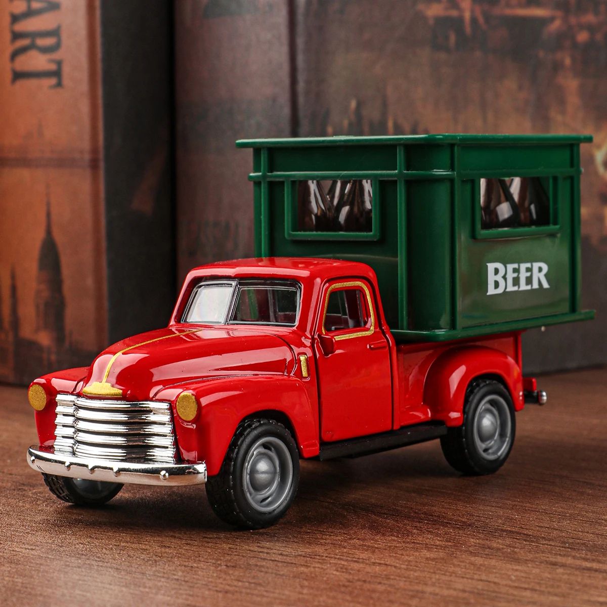 Mini Pickup Truck Beer Crate Decor Set – Creative Vintage Tabletop Display (2 Pieces)