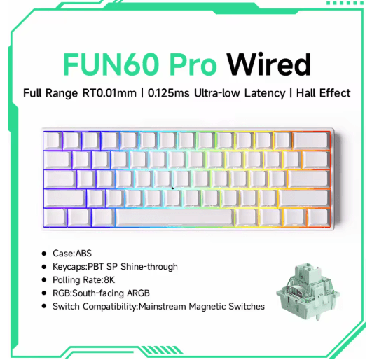 MONSGEEK FUN60 PRO & MAX HE Magnetic Switch 60% Wireless Gaming Keyboard with Rapid Trigger & 8K Polling
