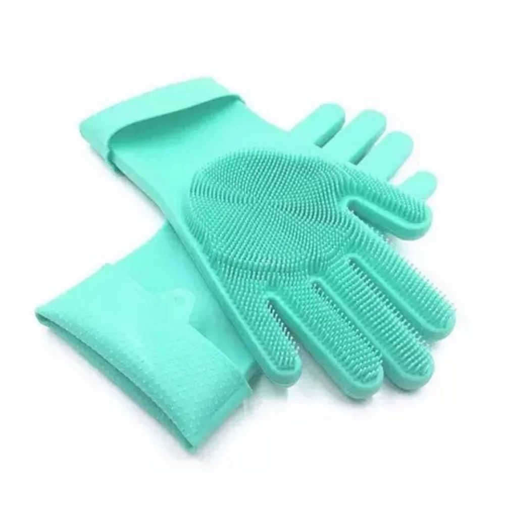 2-in-1 Heat-Resistant Silicone Cleaning Gloves with Built-In Scrubber Teeth