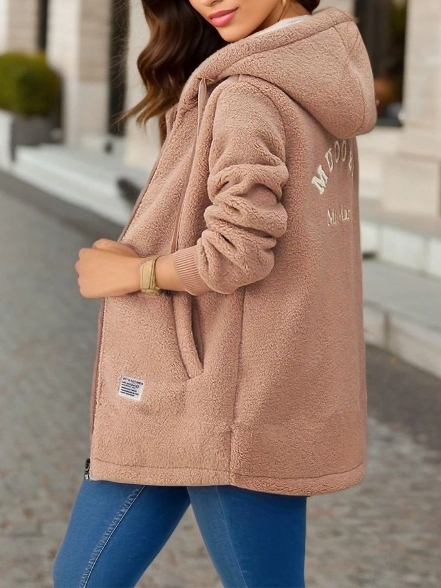 Thickened Fleece-Lined Sweatshirt Womens Hooded Lamb Wool Jacket