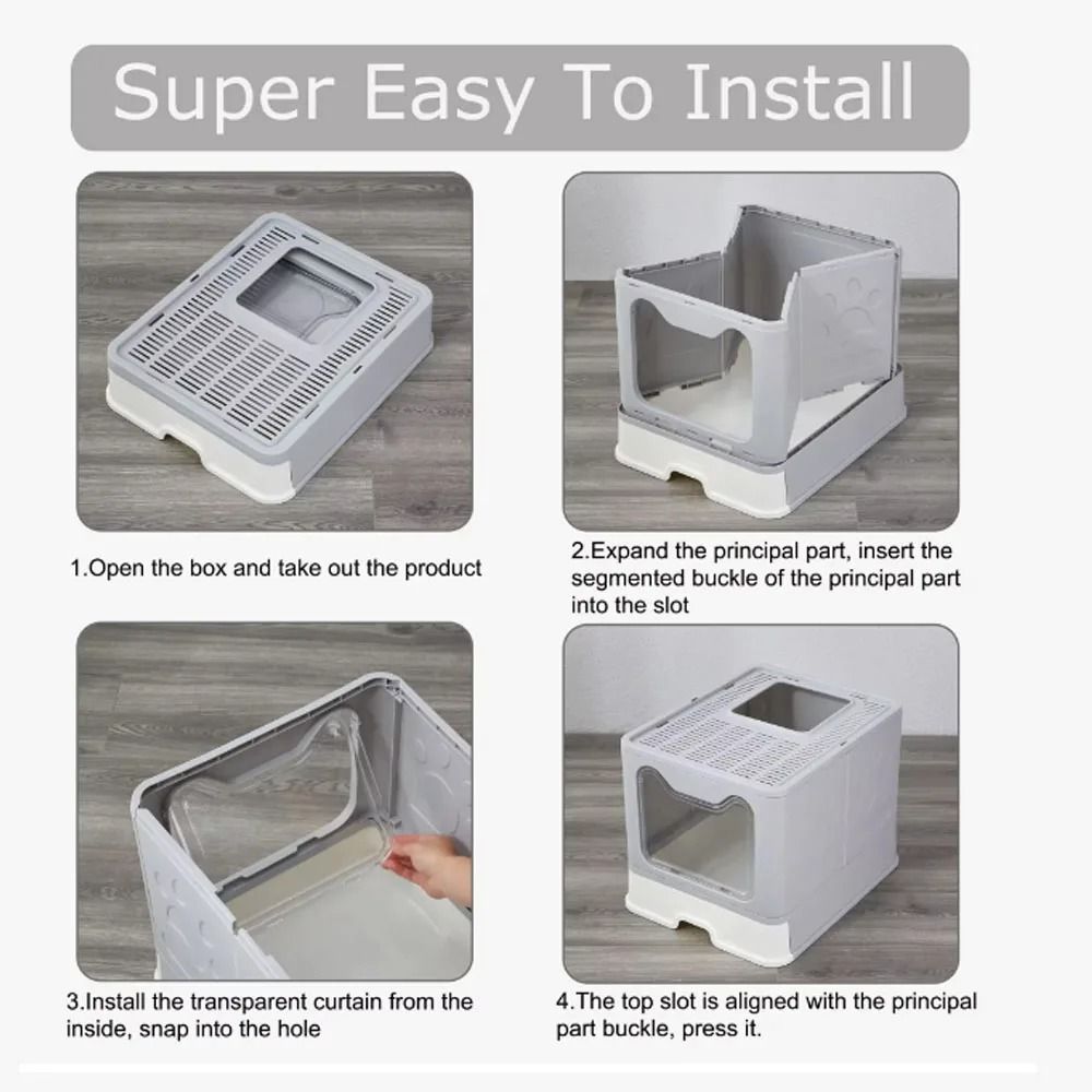 Foldable Cat Litter Box with Drawer Design and Scooper
