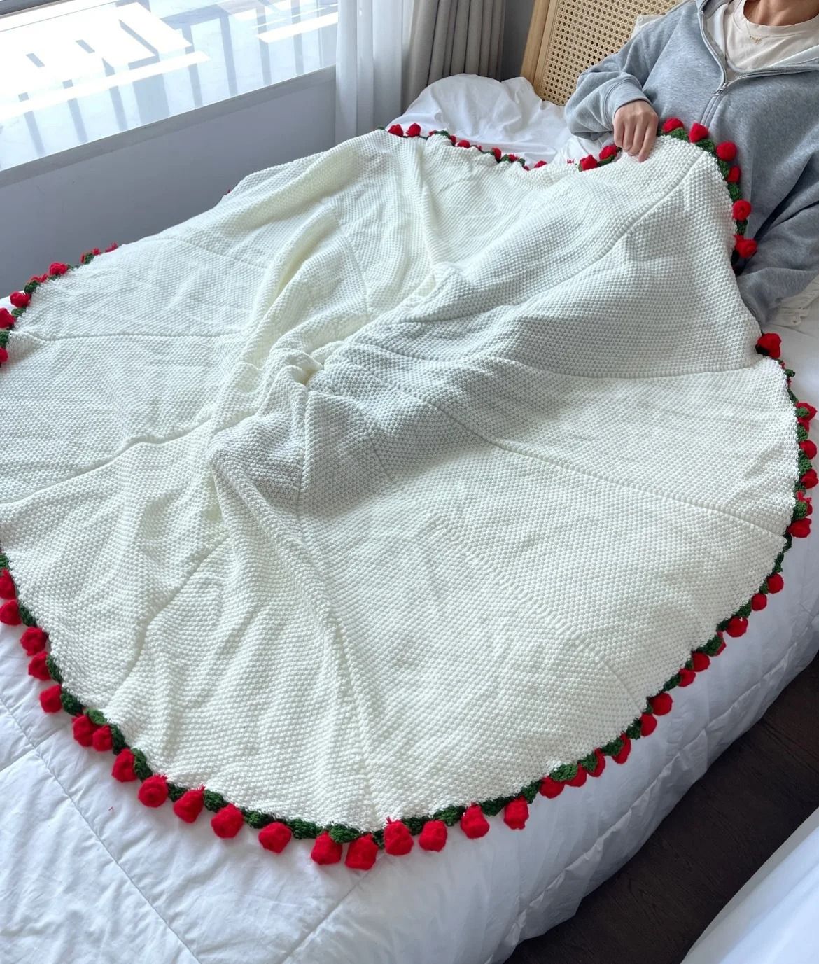 Rose Bouquet Crochet Blanket Handmade Soft Acrylic Throw